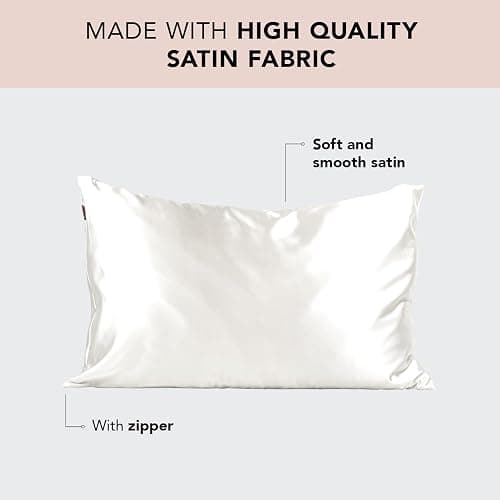 Kitsch Satin Pillowcase with Zipper for Hair & Skin, Softer Than Silk Pillow Cases Standard Size, Wrinkle-Free, Smooth and Cooling Satin Pillow Covers, 19"x26" - Ivory thumbnail 2