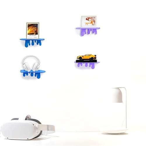 SetGame 2-Pack Small Acrylic Shelves, 7 Inch Floating Shelves, Purple | Display Shelves For Wall, Home Room Decor Wall Shelves for Small Album & Items Organizer Display Dripping Wall Decor thumbnail 2