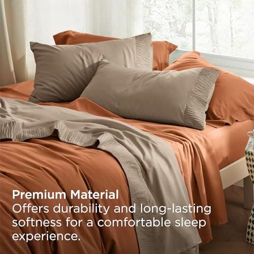 Bedsure Queen Sheet Set - 4 Pieces Soft Queen Size Sheets - Breathable & Cooling - Hotel Luxury - Easy Care Polyester Microfiber Bedding for Kids, Women, Men, Light Khaki thumbnail 5