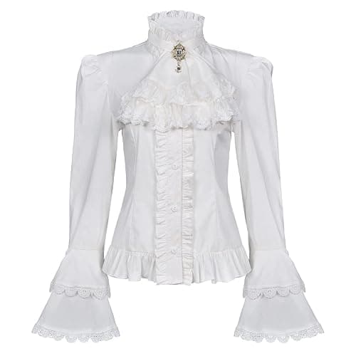 Womens Victorian Blouse Gothic Pirate Shirt Renaissance Blouse Vintage Long Sleeve Lotus Ruffle Shirt - Image 1