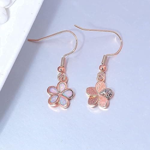 CiNily Gold Plated Flower Shaped Opal Hypoallergenic Stud Earrings Flower Dangle Drop Earrings Jewelry Gift for Women Girls Gemstone Earrings - a.dangle flower-pink thumbnail 7