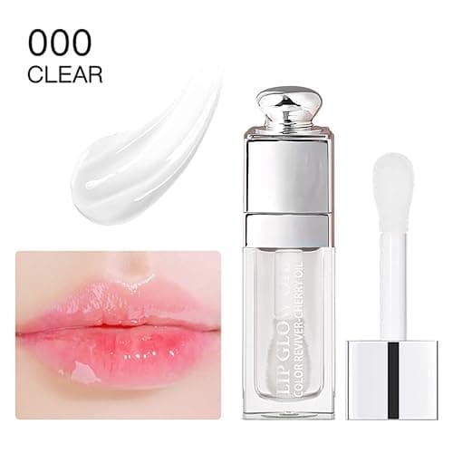 Hydrating Lip Glow Oil, Lip Oil Gloss Transparent Toot Tinted Nourishing Long Lasting Repairing Lightening Lip Lines (CLEAR) 0.2 OZ thumbnail 2
