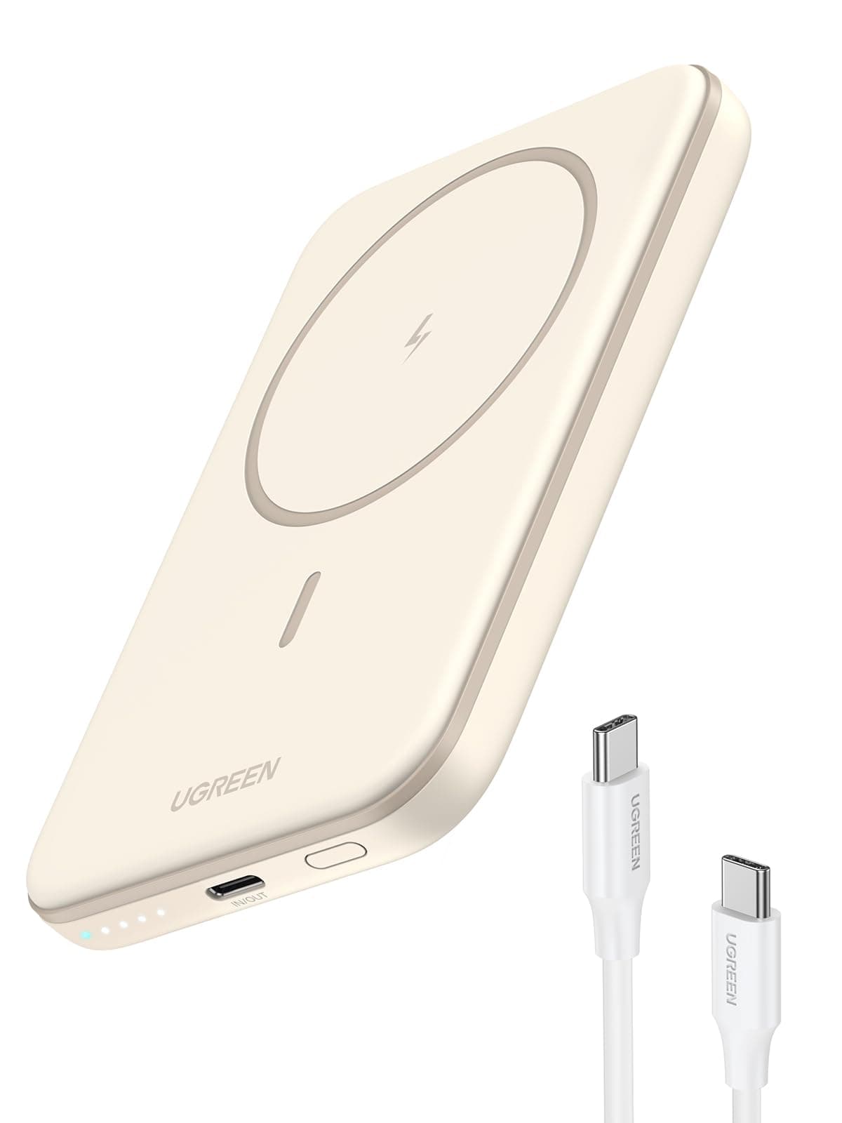 UGREEN Magnetic Power Bank 5,000mAh Wireless Portable Charger PD Fast Charging Battery Pack Magsafe Powerbank Compatible with iPhone 17 Pro MaxPhone Air/16 Plus/15/14/13/12 Series, White - Image 1