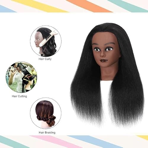16 Inch 100% Real Hair Mannequin Head Training Head Manikin Cosmetology Doll Head for Hairdresser Practice Braiding Hair Styling with Clamp stand (16 -Inch) thumbnail 3