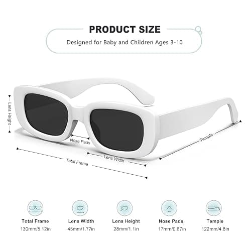 AWGSEE Retro Rectangle Kids Sunglasses 90’s Vintage Fashion Narrow Square Frame Glasses Shades for Girls Boys UV Protection - 2pack Black+white thumbnail 3