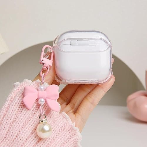 QLD COVER Compatible with Apple AirPods 4 Generation 2024 Case Cover, Cute 3D Bow Tie Design Shockproof Soft Clear TPU Kawaii Airpods 4 Protector with Keychain for Women Girls, Pink Bow thumbnail 7