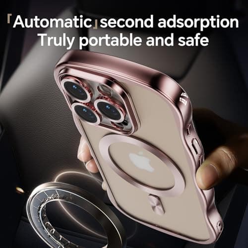 UEEBAI Magnetic for iPhone 16 Pro Max Case, Cute Cover Compatible with MagSafe, 2025 Transparent Clear Wave Design Wavy Frame Matte Phone Case, Pink thumbnail 2