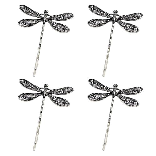 LALOCAPEYO 4 Pcs Of Antique Silver Retro One Line Dragonfly Hair Clip Dragonfly Bobby Barrettes Retro Hair Clip Metal Bobby Barrette Suitable for Various Occasions Such As Wedding Banquets and More - Image 1