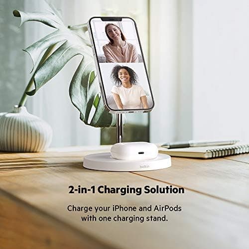 Belkin MagSafe 2-in-1 Wireless Charging Stand for Apple iPhone 17, iPhone 16, iPhone 15, iPhone 14 Series & AirPods - MagSafe Fast Charging Station for Multiple Devices - Black (Certified Refurbished) thumbnail 4