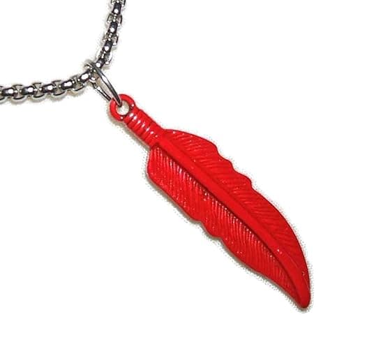 HAWKS HERO RED FEATHER NECKLACE Bird Wing Pendant STAINLESS STEEL CHAIN - Image 1