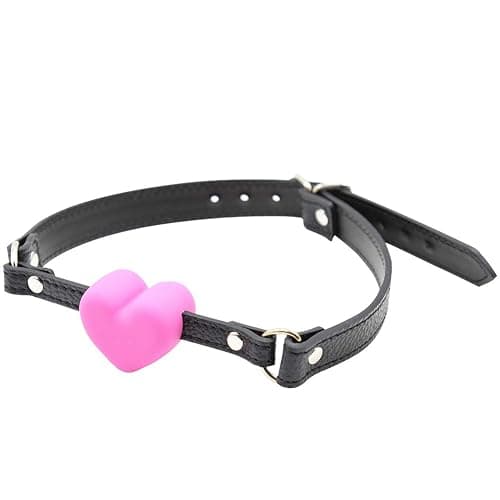 Silicone Mouth Gag, Heart Shaped Muzzle Adjustable Bondage Leather Strap On SM Adult Sex Toy for Couple Lover thumbnail 7