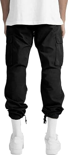 HUNGSON Mens Cargo Pants Drawstring Casual Hiking Pants Joggers Athletic Trousers Cotton Loose Straight Sweatpants for Men thumbnail 5