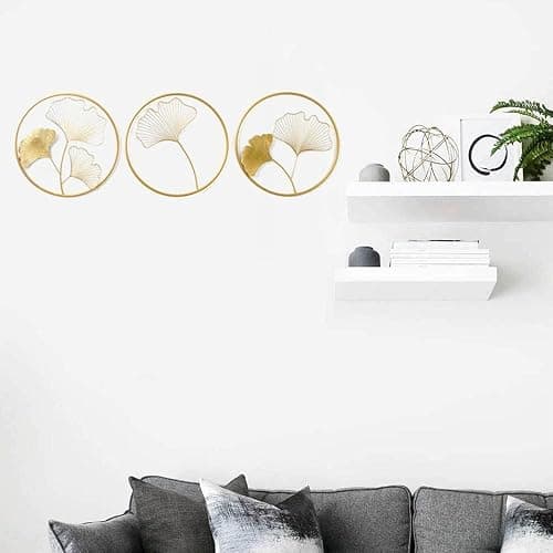 JILIP Metal Ginkgo Leaf Wall Art Plaque, 3pcs Nordic Style Hanging Wall Sculptures, Modern Home Wall Silhouette Decor, Living Room Office Wall Decor thumbnail 4