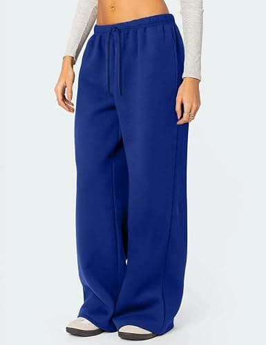 HeSaYep Women's Fleece Lined Sweatpants Winter Warm Wide Leg Sweat Pants Baggy Casual Pants with Pockets thumbnail 3