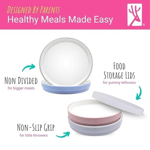 Elk and Friends Kids 7.8” Porcelain White Plates with Silicone Sleeves + Lids | Suitable for Babies/Toddlers | Microwave & Dishwasher Safe | Non Slip Dinnerware | Snack Dishes | 4 Pack thumbnail 5