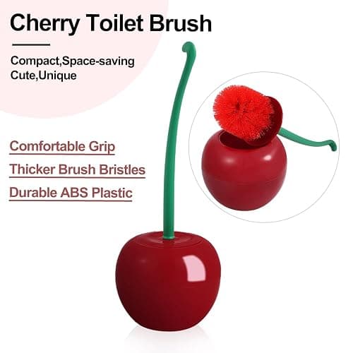 Cherry Toilet Brush, Cute Toilet Bowl Cleaners Brush and Holder Set, Unique Fruit Bathroom Decor Supplies and Fun Bathroom Accessories. thumbnail 3