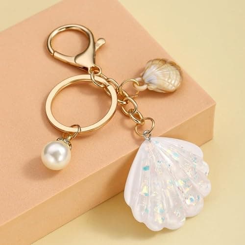 MMIUAEG Shell Beach Keychain for Women Colorful Glitter Seashell Charms Keyring Sea-Themed Keychain Bag Decors thumbnail 2