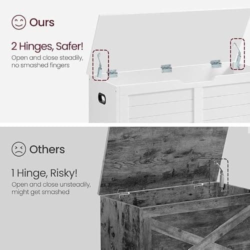 VASAGLE Storage Chest, Storage Bench with 2 Safety Hinges, Farmhouse Style, 15.7 x 39.4 x 18.1 Inches, for Entryway, Bedroom, Living Room, Cloud White ULSB061T10 thumbnail 4