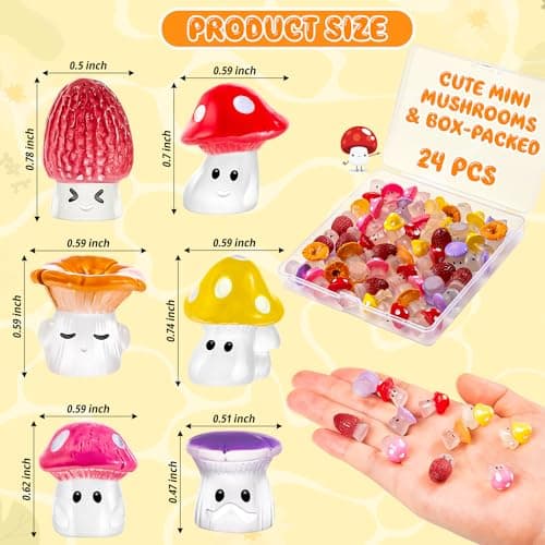 GDZRDFLH 24pcs Mini Mushrooms Cute Resin Tiny Mushrooms Statue Fake Miniature Mushroom Figurines for Fairy Garden Terrarium Accessories Decor Micro Landscape Craft thumbnail 2