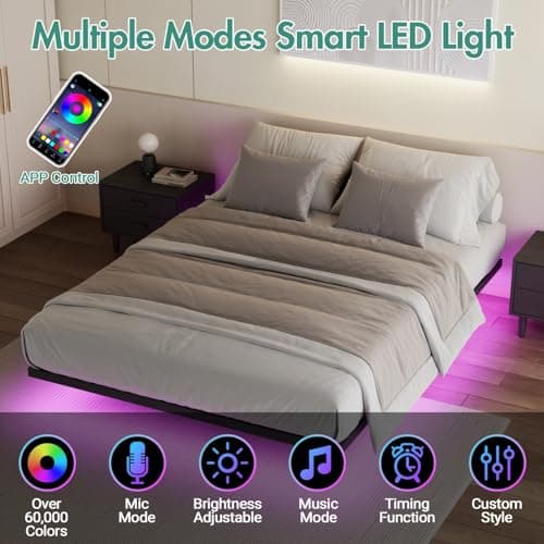 Ufurniture Floating Bed Frame Double Size with LED Light, Metal Platform Double Bed, No Box Spring Needed, Easy to Assemble thumbnail 3