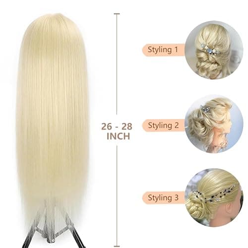 Opini Mannequin Head with Real Human Hair 80% 26 Inch Hair Mannequins to Practice on Doll Heads for Hair Styling with Clamp and Tools Cosmetology Mannequin Head（ #613 Blond） thumbnail 4