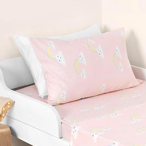 Salt Earth 100% Cotton 210TC Kids Bedsheet, Twin Fitted Sheet, Toddler Bed, 2 Piece Bedding Set- 1 Fitted Sheet and 1 Pillowcase, Themed Toddler Bed Sheets, Cute Sheets for Kids Bed (Rainbow) thumbnail 5
