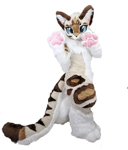 FurryWu Studio Custom Size White Cat Fursuit Fullsuit Teen Birthday Party Cosplay Costumes Curved Legs Full Furry Suit Furries Animie Digitigrade Costume Bent Legs Angel Dragon - Image 1