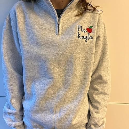Chillever Quarter Zip Sweatshirt Personalized Teacher, Custom Embroidered Pullover Gift for Educators, Teacher Appreciation thumbnail 5