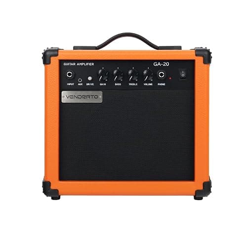 Electric Guitar Amplifier 20w amp Orange Color gain bass Treble 3.5mm aux in Drive 6.5mm Guitar Input Headphone Portable for Beginner Starter Practice Travel amp noiseless Cable Pick and Adapter in thumbnail 6