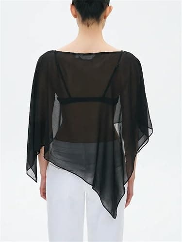 Alyweatry Women Chiffon Cape Shawls and Warps for Evening Dress Wedding Sheer Mesh Flowy Capelets Top thumbnail 3