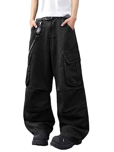 DFGIGT Mens Denim Baggy Pants with Cargo Pockets Mid Weight Casual Streetwear Wide Leg Jeans Hip Hop Skater Trousers - Image 1