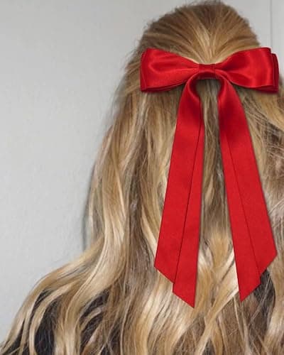 Cute Hair Accessories: Bow Clips, Ribbon Barrettes with Tassels, and Hair Bows for Women in Black and Red thumbnail 4