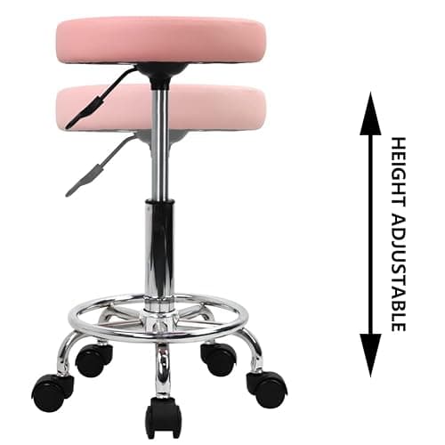 KKTONER PU Leather Round Rolling Stool with Foot Rest Swivel Height Adjustment Spa Drafting Salon Tattoo Work Office Massage Stools Task Chair (Pink) thumbnail 5