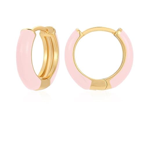 Lourny Small Hoop Earrings for Women, 18K Gold Plated Hypoallergenic Cute Enamel Huggie Earring Gifts for Women - Image 1