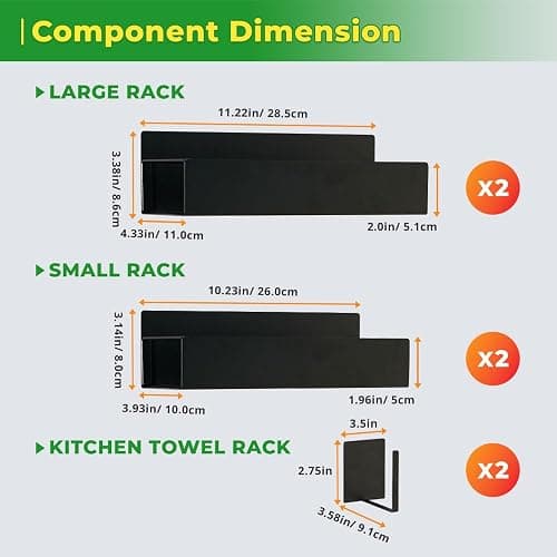 EUNOMOS Magnetic spice rack set for refrigerator, space saver with rack | Strong magnetic shelf for fridge, extra storage | Seasoning organizer for Kitchen thumbnail 3