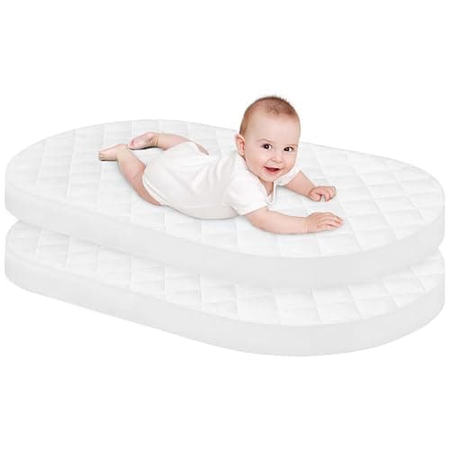 Bassinet Mattress Pad Cover 2 Pack Quilted Bassinet Mattress Protector Waterproof Bassinet Sheets (32"x17") for Boys & Girls, Fit for Hourglass/Oval Bassinet Mattress, White - Bassinet (32"x 17") thumbnail 6