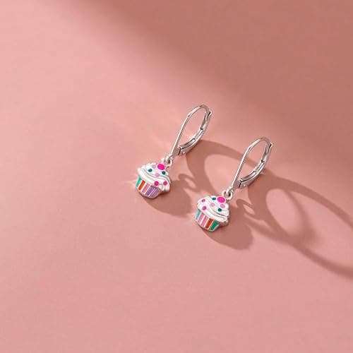 In Season Jewelry Cupcake Girls Earrings for Kids - 925 Sterling Silver Dangle Jewelry - Hypoallergenic Earrings for Girls with Secure Lever Back - Safe & Comfortable for Toddlers & Kids thumbnail 5