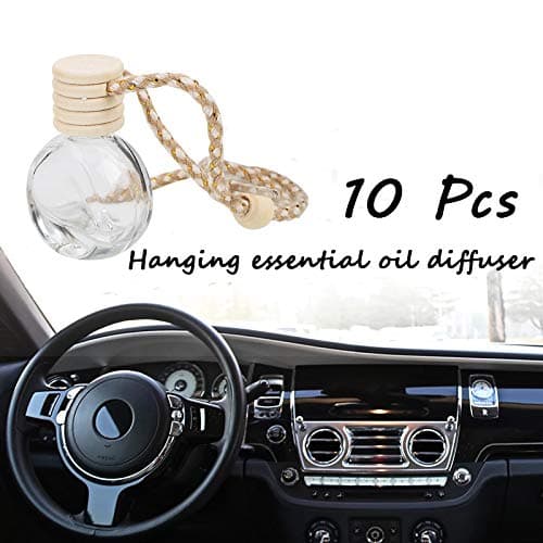 USRommaner 10 Pcs 8ml Hanging Essential Oil Diffuser,Empty Clear Glass Oblate Car Air Freshener Perfume Aromatherapy Pendant Bottle Vials With Wooden Caps & Hanging String-FREE 1 Funnel&Dropper thumbnail 5