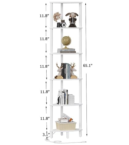 VIMBER Corners Shelf with LED Light, 6-Tier Corner Bookshelf, Industrial Corner-Ladder Shelf, Modern Display Shelf for Living Room, Bedroom, Kitchen, Home Office, Sturdy Frame, White UJSJ002W thumbnail 2