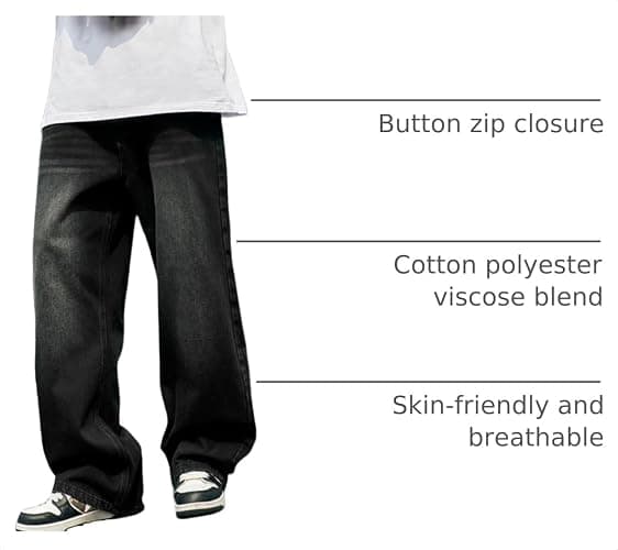 Mens Straight Leg Jeans Y2k Baggy Skater Jeans Joggers Vintage Denim Pants for Men thumbnail 4