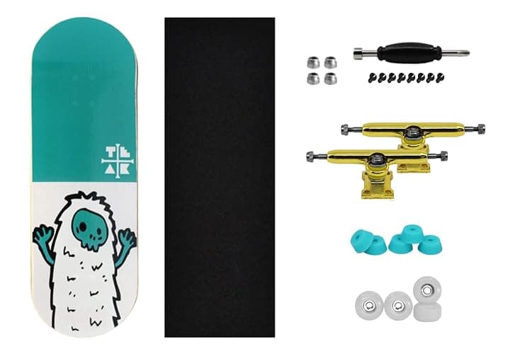 Teak Tuning 32mm Pro Fingerboard Heat Transfer Graphic Complete - Fully Assembled with Pro Level Parts - Pro Shaped Wood Deck (34x97mm), UltraSpin Wheels, Prodigy Trucks - Teal Yeti thumbnail 4