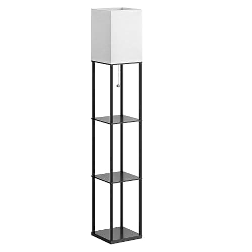 Floor Lamp with Shelves for Living Room, Shelf Floor Lamp with 3 CCT LED Bulb, Corner Display Standing Column Lamp Etagere Organizer Tower Nightstand with White Linen Shade for Bedroom, Office thumbnail 8