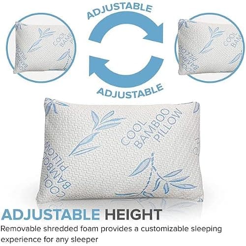2 Pack King Size Pillows for Sleeping, Cooling Shredded Memory Foam Adjustable Bed Pillow with, Removable/Washable Cover (King 2 Pack) thumbnail 4