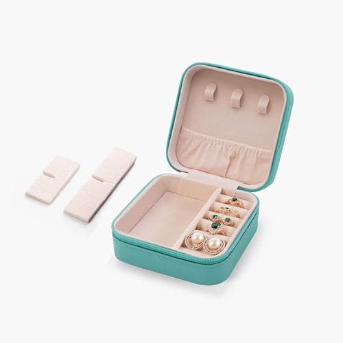 ZPROW Travel Jewelry Case, Mini Portable Jewelry Travel Boxes, Small Jewelry Organizer for Rings, Earrings, Pendants, Watches, Necklaces, Lipsticks Organizer Storage Holder Case (Cyan Blue) thumbnail 4