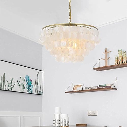 Shell Wind Chime Chandelier Metal Frame Mother-of-Pearl Pendant Light Personalized Creative Bedroom Study Children's Room Decoration Ceiling Pendent Lamp E26 Indoor Lighting Fixtures Lucky Star thumbnail 5