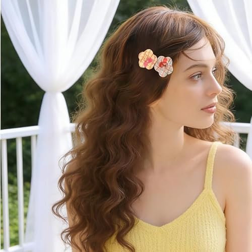 4Pcs Cute Jelly Colorful Flower Button Hair Clips for Women ，Preppy Plaid Pattern Duckbill Barrettes, Y2K Hair Styling Accessories for Bangs, Skincare & Daily Hairstyling thumbnail 7