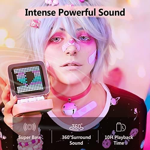 Divoom Ditoo Retro Pixel Art Game Bluetooth Speaker with 16X16 LED App Controlled Front Screen (Pink) - Pink thumbnail 2