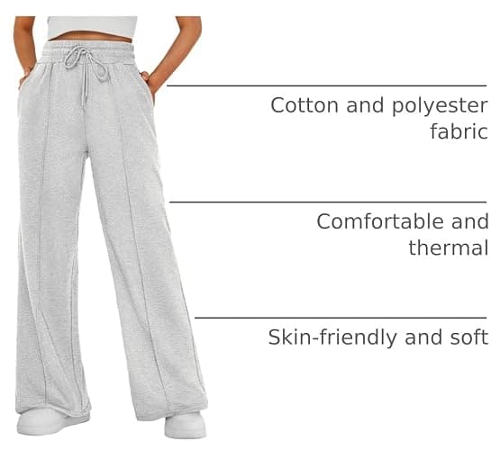 AUTOMET Womens Wide Leg Sweatpants Baggy Fall Lounge Sweat Pants | Cotton Blend Wide Leg Pants with Pockets and Drawstring Waist thumbnail 4