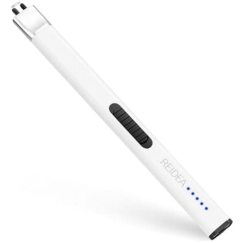 REIDEA Lighter Electronic for Candle, Windproof Flameless USB Rechargeable Arc Lighter with Safe Button and Power Indicator for Candle, BBQ, R1, White thumbnail 5