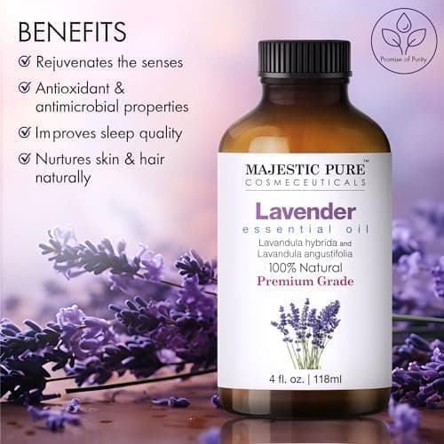 Majestic Pure Essential Oil with Glass Dropper - 100% Pure and Natural - Essential Oils for Diffuser, Aromatherapy, Soap and Candle Making, Lavender Essential Oil, Lavender Oil, 4 Fl Oz thumbnail 4